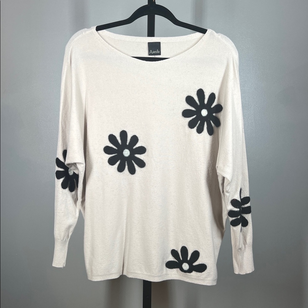 Cream Sweater with Black Floral Design